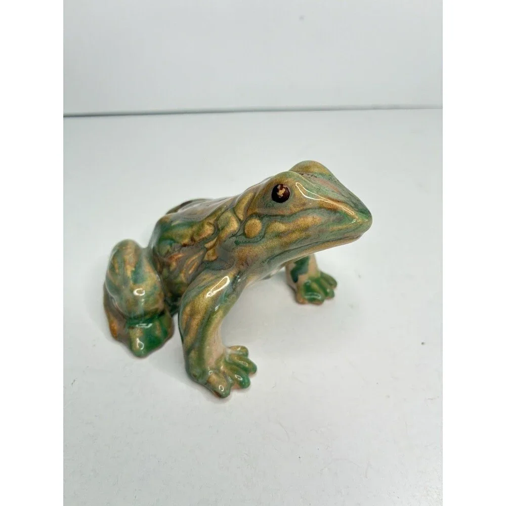 Green And Brown Ceramic Frog Figurine Glossy Toad Made In Japan